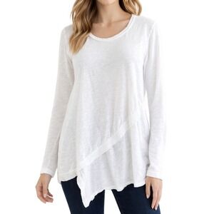 Anthropologie Left of Center White Slub Cotton Asymmetrical Long Sleeve Top S